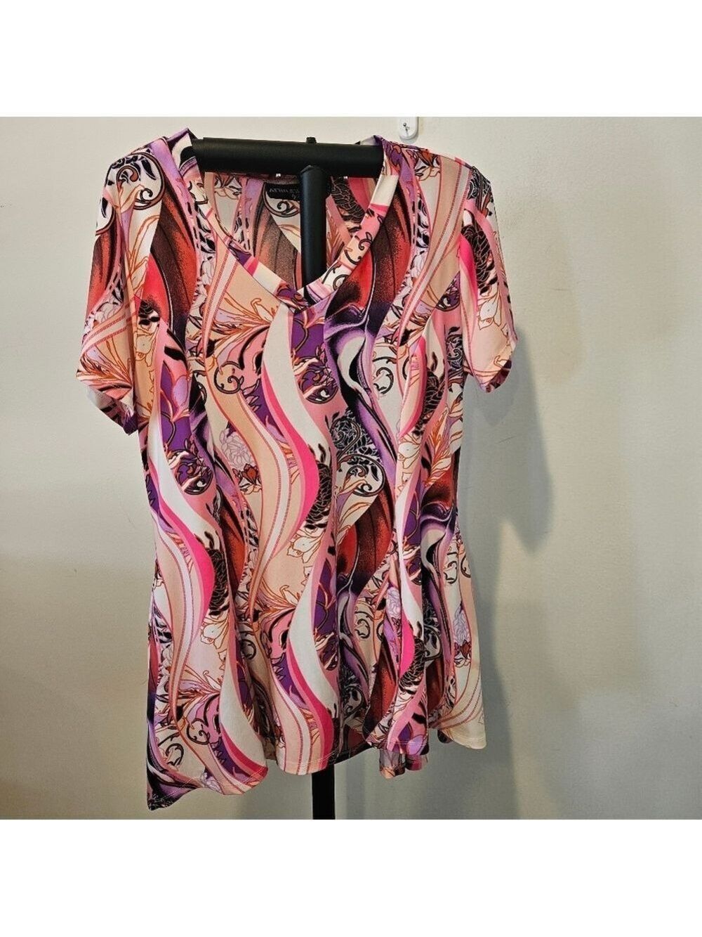 Attitudes By Renee Women's Short Sleeve Pink/Multi Tunic Or Mini Dress, Large